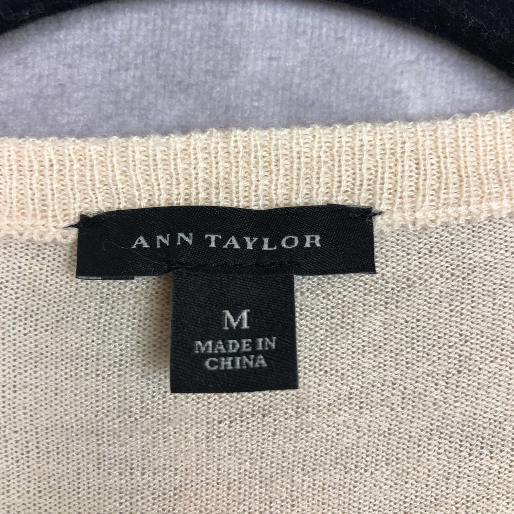 Ann Taylor Cardigan Medium  Pink Black Balletcore Barbie Button Up‎ Lace Detail - Picture 2 of 9